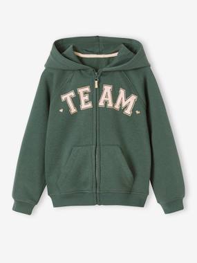 Girls-Cardigans, Jumpers & Sweatshirts-Hooded Jacket with "Team" Sport Motif for Girls
