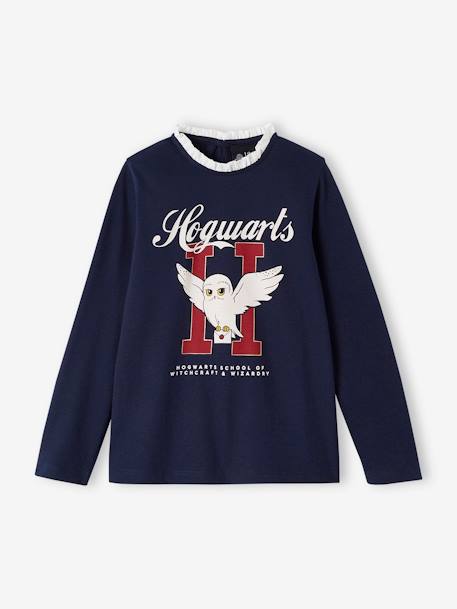 Harry Potter® Long Sleeve Top with Voile Collar for Girls navy blue - vertbaudet enfant 