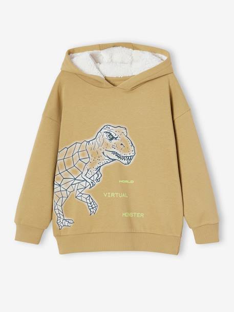 Dinosaur Sweatshirt with Sherpa-Lined Hood for Boys olive - vertbaudet enfant 