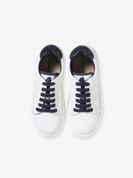 Baskets en cuir enfant blanc+marine - vertbaudet enfant 
