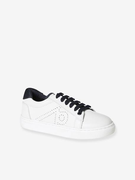 Baskets en cuir enfant blanc+marine - vertbaudet enfant 