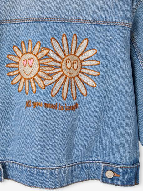 Denim Jacket with Pop Flowers Animation on the Back for Girls stone - vertbaudet enfant 