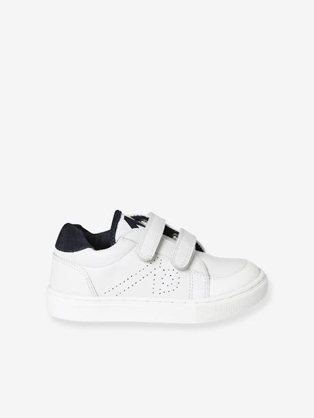 Baskets en cuir enfant blanc+marine - vertbaudet enfant 
