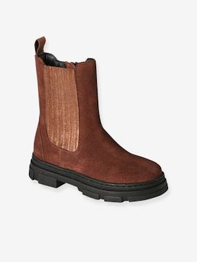 Leather Boots with Zip & Elastic, Junior  - vertbaudet enfant