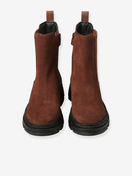 Boots zippées et élastiquées cuir junior marron - vertbaudet enfant 