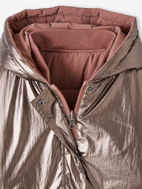 Reversible Hooded Parka, Metallised Effect of Padded, for Girls silver - vertbaudet enfant 