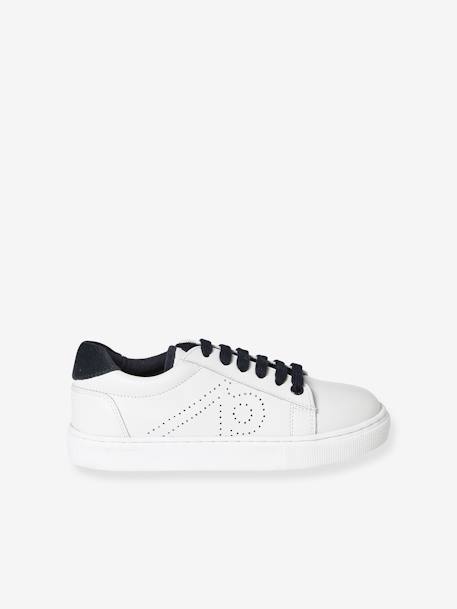 Baskets en cuir enfant blanc+marine - vertbaudet enfant 