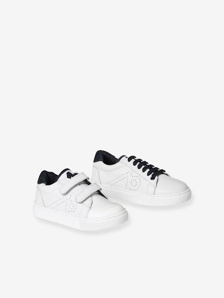 Baskets en cuir enfant blanc+marine - vertbaudet enfant 