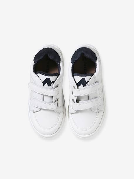 Baskets en cuir enfant blanc+marine - vertbaudet enfant 