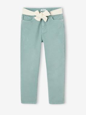 "Mom Fit" Trousers with Scarf Belt in Cotton Gauze for Girls  - vertbaudet enfant