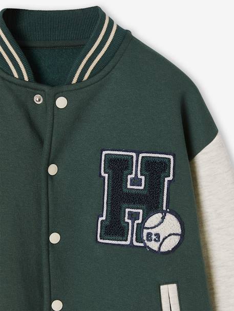 College-Type Jacket in Fleece, Patch in Bouclé Knit, for Boys fir green+navy blue - vertbaudet enfant 