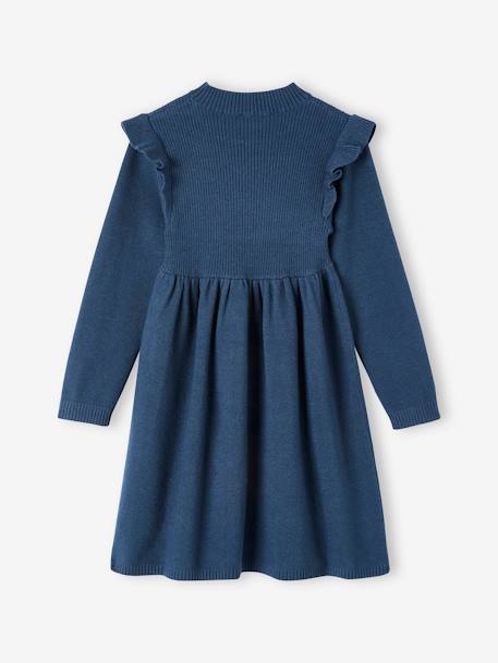 Knitted Dress with Ruffles for Girls dusky pink+night blue - vertbaudet enfant 
