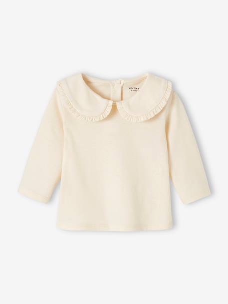 T-shirt bébé manches longues col claudine beige clair+vert d'eau - vertbaudet enfant 