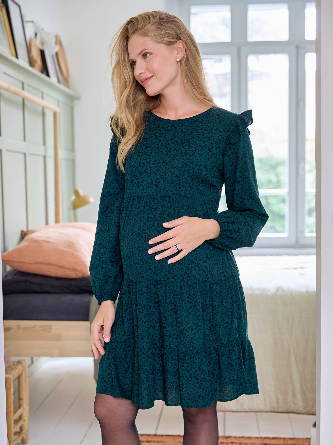Tiered Ruffle Maternity Maxi Dress - Long Sleeve