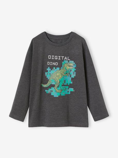 Digital Dino Top with Pixel Effect in Relief for Boys marl grey - vertbaudet enfant 
