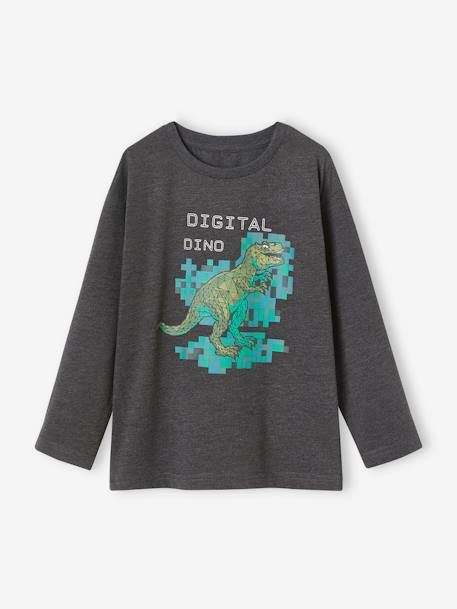 Digital Dino Top with Pixel Effect in Relief for Boys marl grey - vertbaudet enfant 