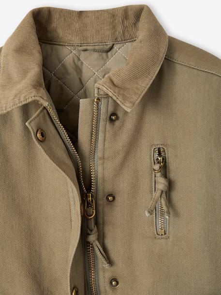 Quilted Jacket with Embroidery on the Back for Girls khaki - vertbaudet enfant 