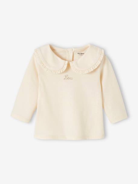 T-shirt bébé manches longues col claudine beige clair+vert d'eau - vertbaudet enfant 