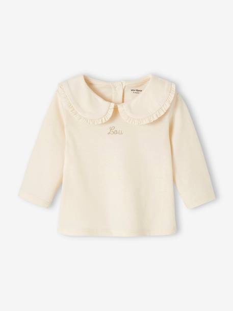 T-shirt manches longues bébé col claudine beige+beige clair - vertbaudet enfant 
