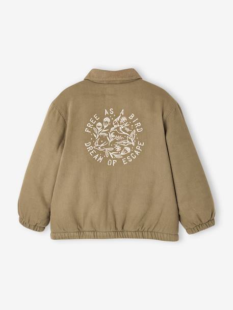 Quilted Jacket with Embroidery on the Back for Girls khaki - vertbaudet enfant 