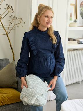 Maternity-Blouses, Shirts & Tunics-Frilly Blouse in Plumetis for Maternity