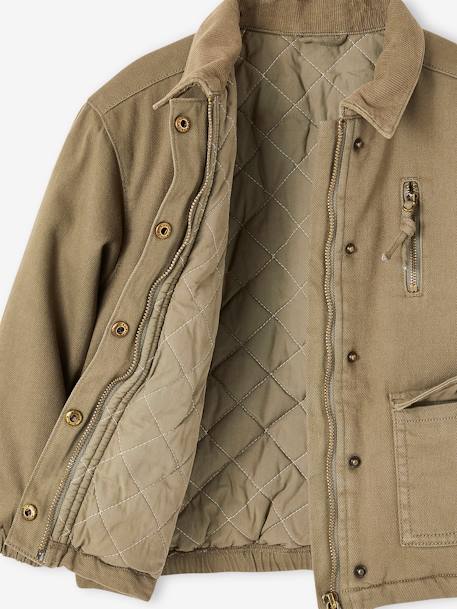 Quilted Jacket with Embroidery on the Back for Girls khaki - vertbaudet enfant 