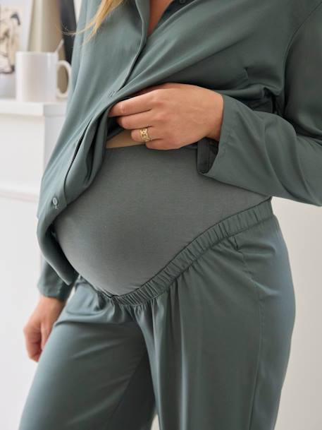 Ensemble 2 pièces pyjama satin grossesse et allaitement - gris ardoise,  Vêtements de grossesse