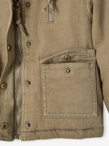 Quilted Jacket with Embroidery on the Back for Girls khaki - vertbaudet enfant 