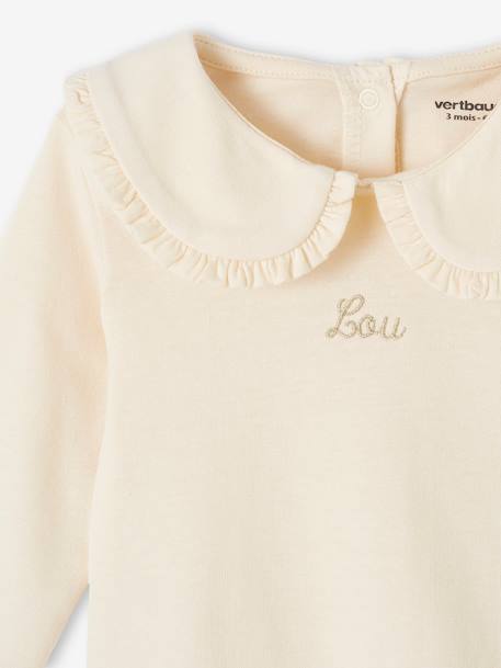 T-shirt bébé manches longues col claudine beige clair+vert d'eau - vertbaudet enfant 