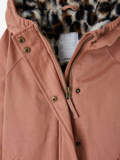 Hooded Parka with Faux Fur Lining for Girls - old rose, Girls