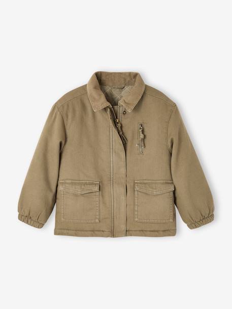 Quilted Jacket with Embroidery on the Back for Girls khaki - vertbaudet enfant 