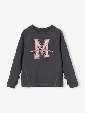Girls-Tops-T-Shirts-Long Sleeve Sports Top in Techno Fabric for Girls