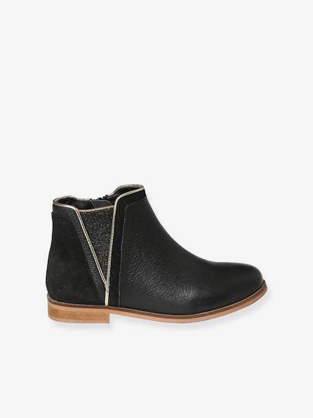Leather Boots with Zip & Elastic, for Girls black - vertbaudet enfant 