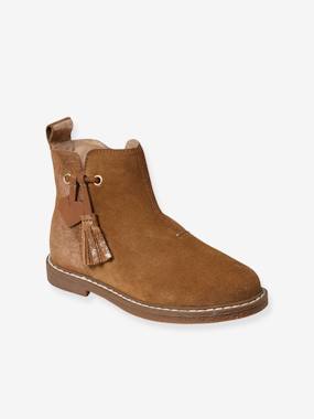 Boots enfant fille cuir à pompon zippées - vertbaudet enfant Chaussures-Chaussures fille 23-38-Boots enfant fille cuir à pompon zippées