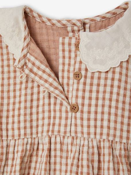 Gingham Dress with Embroidered Collar for Babies chequered brown - vertbaudet enfant 