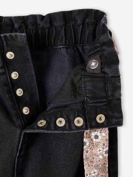 Paperbag Jeans + Floral Belt, for Girls black denim+BLUE DARK SOLID+BLUE DARK WASCHED+denim grey - vertbaudet enfant 
