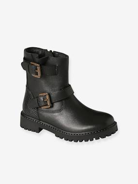 Leather Ankle Boots with Straps & Zips for Girls  - vertbaudet enfant