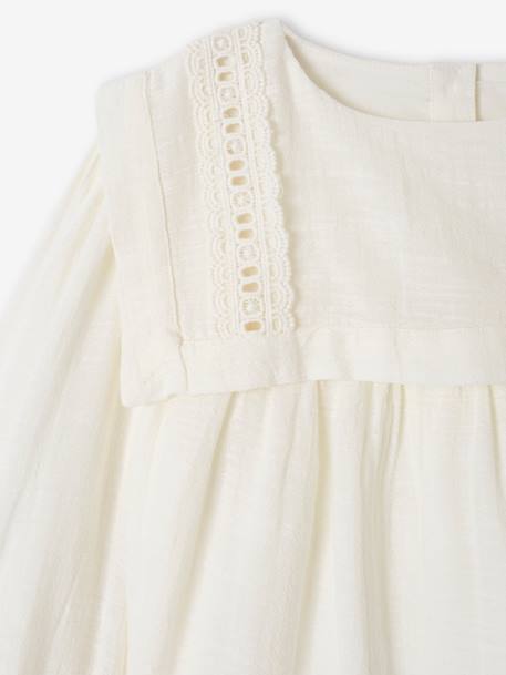 Blouse with Lace Pointed Collar for Girls ecru - vertbaudet enfant 