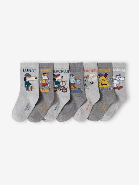 Pack of 7 Pairs of 'Mascots' Weekday Socks for Boys marl grey - vertbaudet enfant 