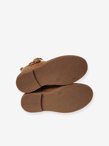 Boots enfant fille cuir à pompon zippées camel+rose - vertbaudet enfant 