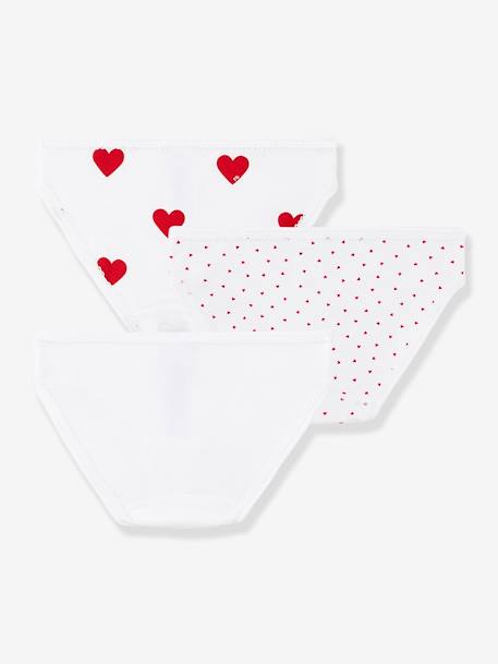Pack of 3 Cotton Briefs with Hearts, for Girls - Petit Bateau WHITE LIGHT ALL OVER PRINTED - vertbaudet enfant 