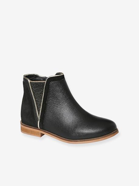 Leather Boots with Zip & Elastic, for Girls black - vertbaudet enfant 