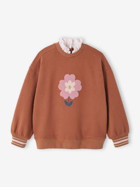 -Fancy Sweatshirt with Bouclé Flower Motif for Girls
