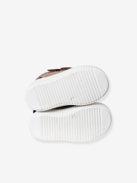 Leather Pram Boots with Touch Fasteners, for Baby Boys navy blue+taupe - vertbaudet enfant 