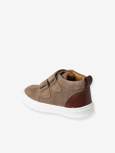 Leather Pram Boots with Touch Fasteners, for Baby Boys navy blue+taupe - vertbaudet enfant 