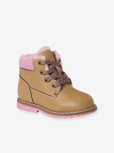Boots with Laces & Furry Lining, for Girls, Designed for Autonomy camel - vertbaudet enfant 