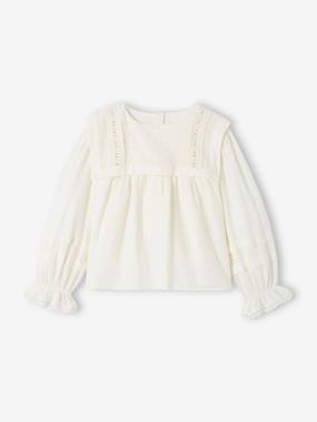 Blouse with Lace Pointed Collar for Girls  - vertbaudet enfant