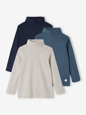 Boys-Tops-Roll Neck T-Shirts-Pack of 3 High Neck Tops for Boys