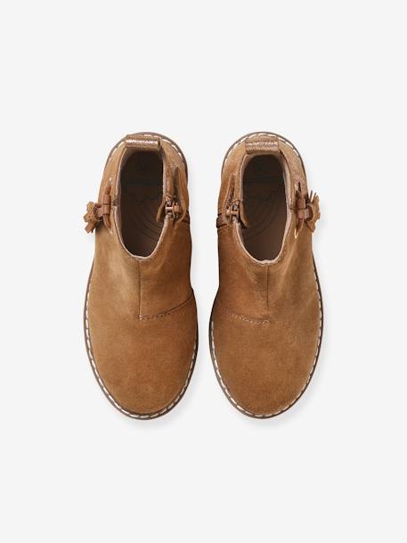 Boots enfant fille cuir à pompon zippées camel+rose - vertbaudet enfant 