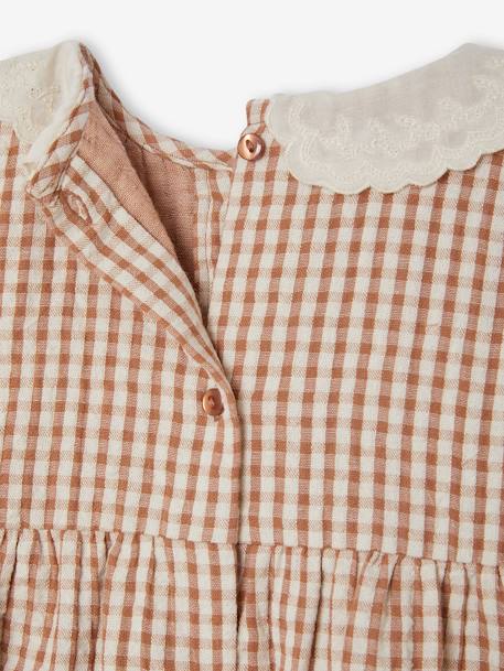 Gingham Dress with Embroidered Collar for Babies chequered brown - vertbaudet enfant 
